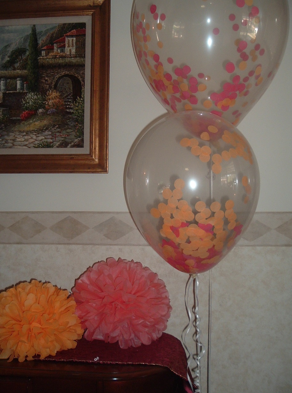 Set Of 3 Clear Balloons Filled W/ Confetti. 1 Tissue Paper Tassel Garland.