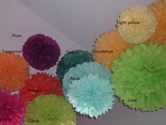 Party Decorations. 3 Tissue Paper Pom Poms. Choose Your Colors